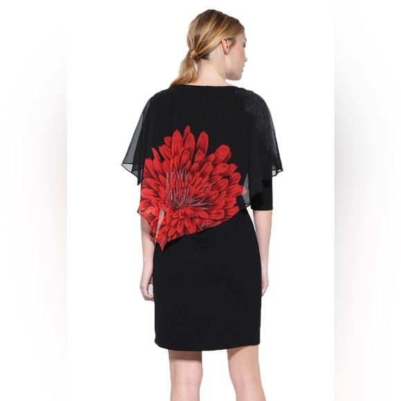 Desigual Alexandre Dress Black Chiffon Layers with Flowers XXL - Picture 2 of 16